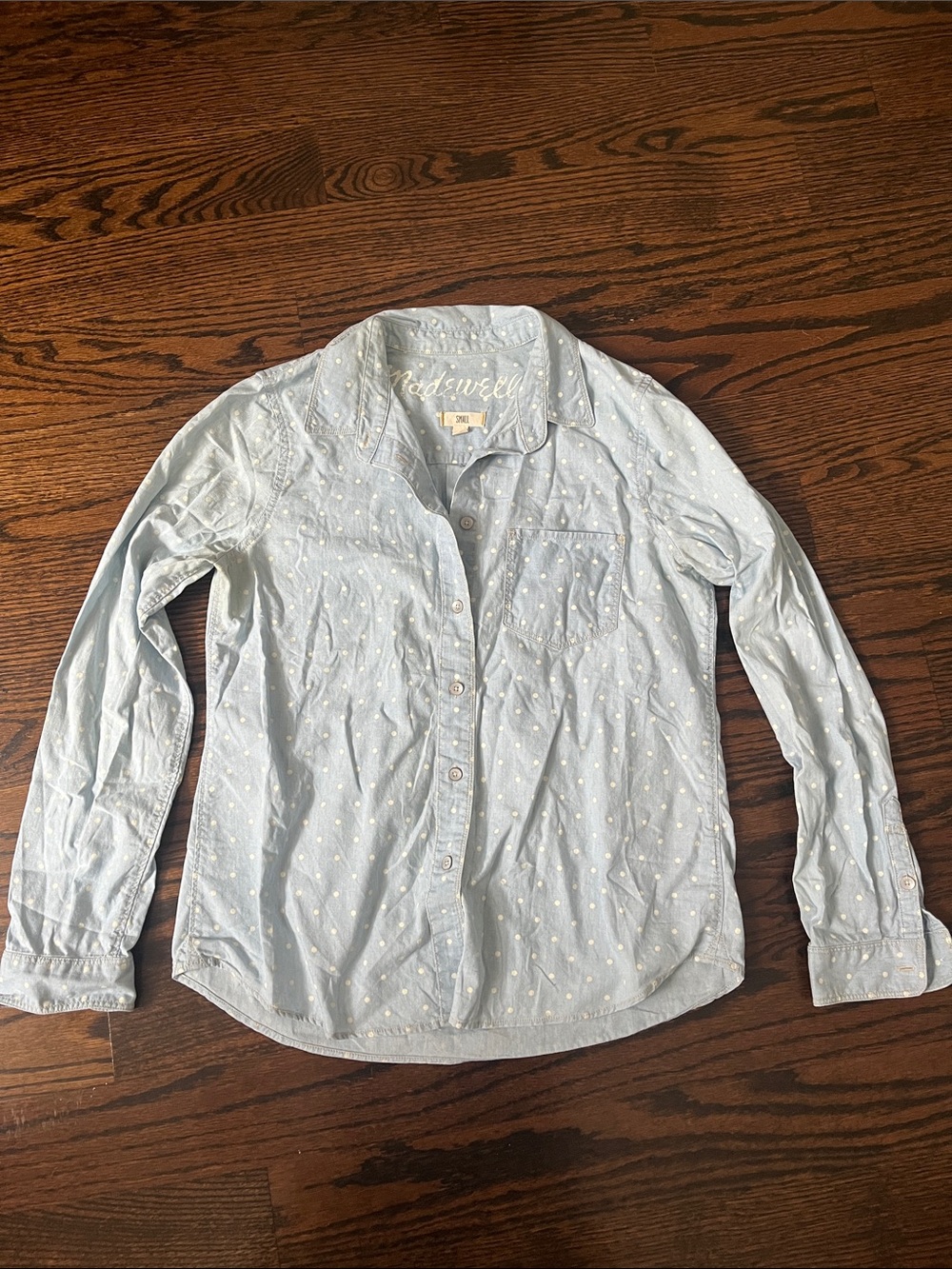 Madewell Light Blue Dot-Print Denim Cotton Button-down Shirt